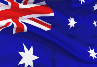 Gerçekçi ipek malzeme Avustralya bayrak sallayarak, yüksek kaliteli detaylı kumaş doku. 3d illüstrasyon