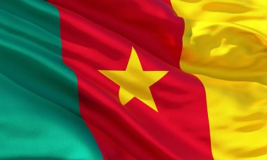 Gerçekçi ipek malzeme Kamerun bayrak sallayarak, yüksek kaliteli detaylı kumaş doku. 3d illüstrasyon