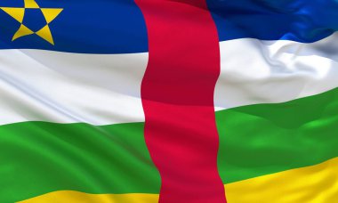 Gerçekçi ipek malzeme Orta Afrika Cumhuriyeti bayrak sallayarak, yüksek kaliteli detaylı kumaş doku. 3d illüstrasyon