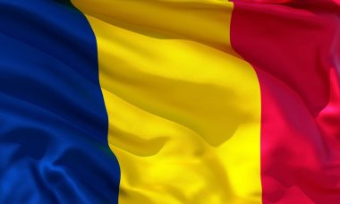 Gerçekçi ipek malzeme Çad bayrak sallayarak, yüksek kaliteli detaylı kumaş doku. 3d illüstrasyon