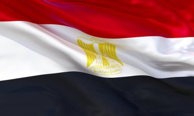 Gerçekçi ipek malzeme Mısır bayrak sallayarak, yüksek kaliteli detaylı kumaş doku. 3d illüstrasyon