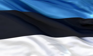 Gerçekçi ipek malzeme Estonya bayrak sallayarak, yüksek kaliteli detaylı kumaş doku. 3d illüstrasyon