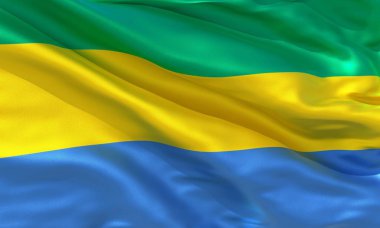 Gerçekçi ipek malzeme Gabon bayrak sallayarak, yüksek kaliteli detaylı kumaş doku. 3d illüstrasyon