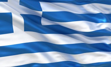 Gerçekçi ipek malzeme Yunanistan bayrak sallayarak, yüksek kaliteli detaylı kumaş doku. 3d illüstrasyon