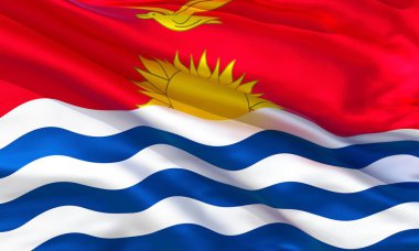 Gerçekçi ipek malzeme Kiribati dalgalı bayrak, yüksek kaliteli detaylı kumaş doku. 3d illüstrasyon