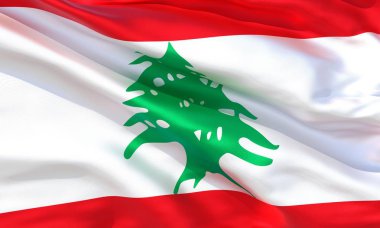 Gerçekçi ipek malzeme Lübnan bayrak sallayarak, yüksek kaliteli detaylı kumaş doku. 3d illüstrasyon