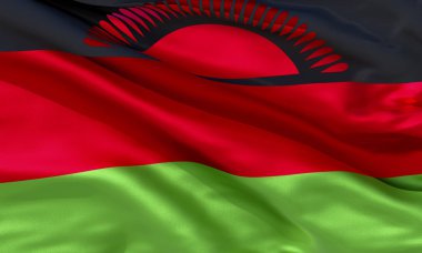 Gerçekçi ipek malzeme Malavi dalgalı bayrak, yüksek kaliteli detaylı kumaş doku. 3d illüstrasyon