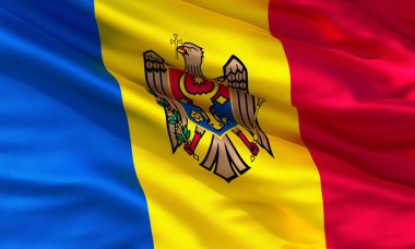 Gerçekçi ipek malzeme Moldova bayrak sallayarak, yüksek kaliteli detaylı kumaş doku. 3d illüstrasyon
