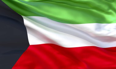 Gerçekçi ipek malzeme Kuveyt bayrak sallayarak, yüksek kaliteli detaylı kumaş doku. 3d illüstrasyon