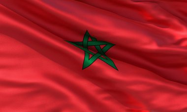 Gerçekçi ipek malzeme Fas bayrak sallayarak, yüksek kaliteli detaylı kumaş doku. 3d illüstrasyon