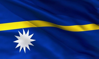 Gerçekçi ipek malzeme Nauru bayrak sallayarak, yüksek kaliteli ayrıntılı kumaş doku. 3d illüstrasyon