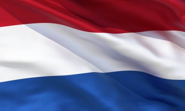Gerçekçi ipek malzeme Hollanda bayrak sallayarak, yüksek kaliteli detaylı kumaş doku. 3d illüstrasyon