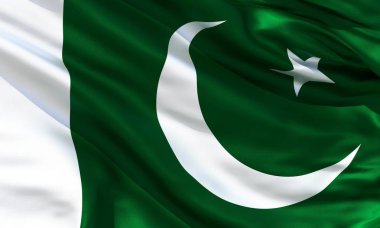 Gerçekçi ipek malzeme Pakistan bayrak sallayarak, yüksek kaliteli detaylı kumaş doku. 3d illüstrasyon