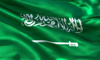 Gerçekçi ipek malzeme Suudi Arabistan bayrak sallayarak, yüksek kaliteli detaylı kumaş doku. 3d illüstrasyon