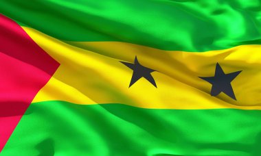 Gerçekçi ipek malzeme Sao Tome ve Principe dalgadalga, yüksek kaliteli detaylı kumaş doku. 3d illüstrasyon