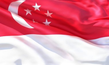 Gerçekçi ipek malzeme Singapur bayrak sallayarak, yüksek kaliteli detaylı kumaş doku. 3d illüstrasyon