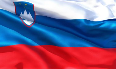 Gerçekçi ipek malzeme Slovenya bayrak sallayarak, yüksek kaliteli detaylı kumaş doku. 3d illüstrasyon