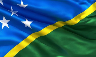 Gerçekçi ipek malzeme Solomon Adaları bayrak sallayarak, yüksek kaliteli detaylı kumaş doku. 3d illüstrasyon