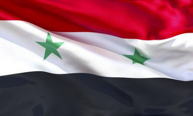 Gerçekçi ipek malzeme Suriye Arap Cumhuriyeti bayrak sallayarak, yüksek kaliteli detaylı kumaş doku. 3d illüstrasyon