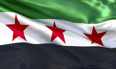 Gerçekçi ipek malzeme Suriye muhalefet bayrak sallayarak, yüksek kaliteli detaylı kumaş doku. 3d illüstrasyon