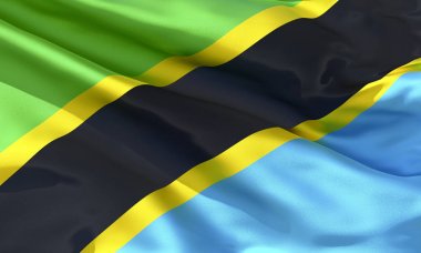 Gerçekçi ipek malzeme Tanzanya bayrak sallayarak, yüksek kaliteli detaylı kumaş doku. 3d illüstrasyon