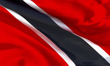 Gerçekçi ipek malzeme Trinidad ve Tobago dalgalı bayrak, yüksek kaliteli detaylı kumaş doku. 3d illüstrasyon
