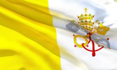 Gerçekçi ipek malzeme Vatikan bayrak sallayarak, yüksek kaliteli detaylı kumaş doku. 3d illüstrasyon