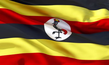 Gerçekçi ipek malzeme Uganda bayrak sallayarak, yüksek kaliteli detaylı kumaş doku. 3d illüstrasyon