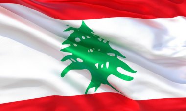 Gerçekçi ipek malzeme Lübnan bayrak sallayarak, yüksek kaliteli detaylı kumaş doku. 3d illüstrasyon