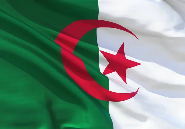 Realistic Silk Material Algeria Waving Flag High Quality Detailed Fabric — Stock Photo, Image