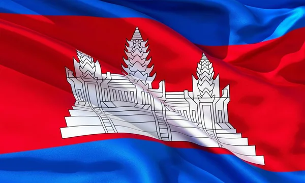 Realistico Materiale Seta Cambogia Sventola Bandiera Tessitura Tessuto Dettagliato Alta — Foto Stock