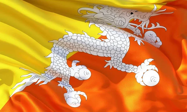 Realistische Zijde Materiaal Bhutan Zwaaiende Vlag Hoge Kwaliteit Gedetailleerde Weefsel — Stockfoto