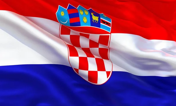 Realistiskt Silke Material Kroatien Viftande Flagga Hög Kvalitet Detaljerad Tyg — Stockfoto