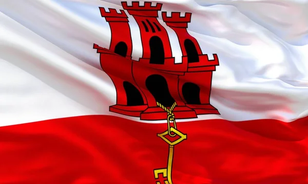 Realistische Zijde Materiaal Gibraltar Zwaaiende Vlag Hoge Kwaliteit Gedetailleerde Weefsel — Stockfoto