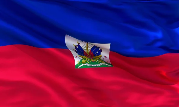 Realistiska Silke Material Haiti Viftande Flagga Hög Kvalitet Detaljerad Tyg — Stockfoto