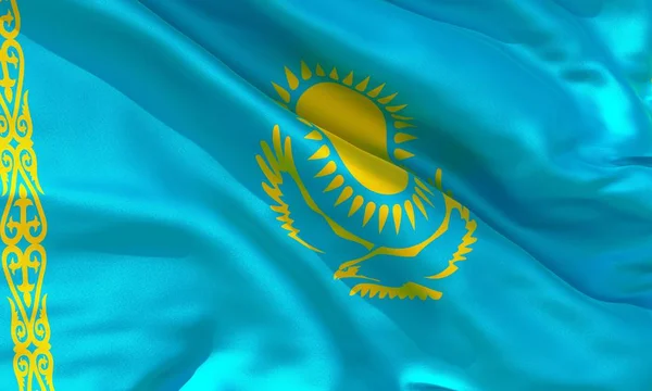 Реалістичний Шовний Матеріал Казахстан Розмахував Прапором Високою Якістю Детальної Тканини — стокове фото