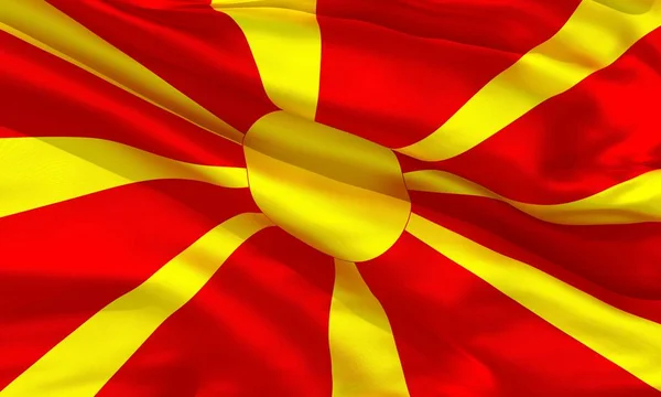 Realistico Materiale Seta Macedonia Sventola Bandiera Tessitura Dettagliata Alta Qualità — Foto Stock