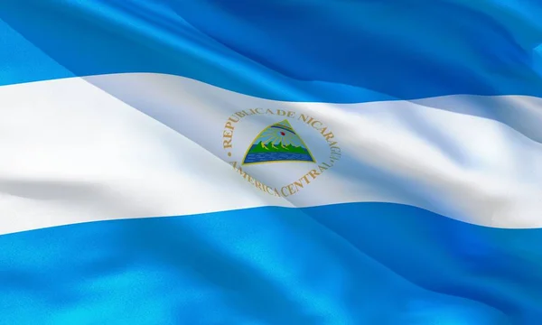Ρεαλιστικό Μετάξι Υλικό Νικαράγουα Κυματιστές Σημαία Υψηλής Ποιότητας Λεπτομερής Υφή — Φωτογραφία Αρχείου