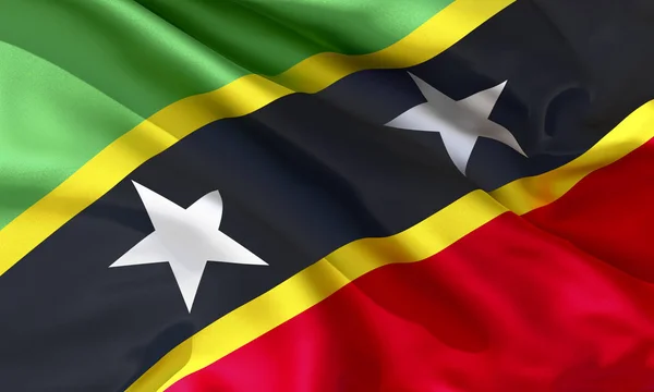 Реалистичный Шелковый Материал Сент Китс Невис Размахивая Флагом Высокое Качество — стоковое фото