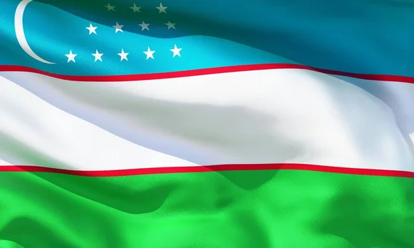 Реалистичный Шелковый Материал Узбекистан Размахивая Флагом Высокое Качество Детализированной Текстуры — стоковое фото