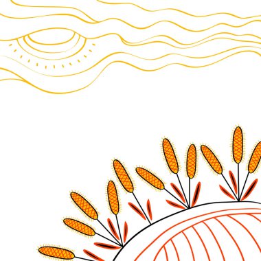 Hasat arka plan. Tarlada elle çizilmiş buğday. 