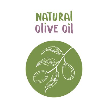 Zeytinyağı logosu. Olgun siyah zeytin dalı