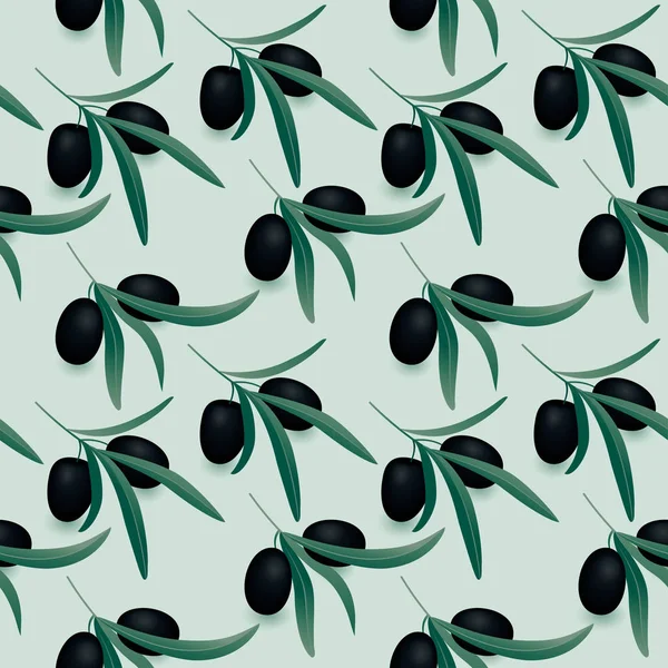 Olivenvektor Realistischen Zweig Nahtlose Pattern Black Oliven Zweig — Stockvektor