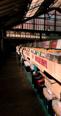 Vinil ler ve sanatçıların cd'si ile bir dükkanda Raf