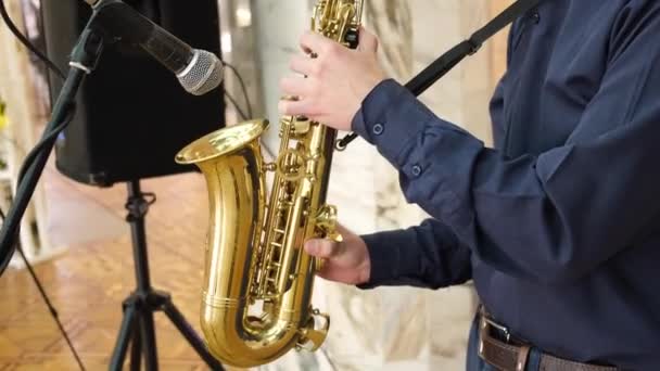 Jazz musician plays the saxophone — Stock Video