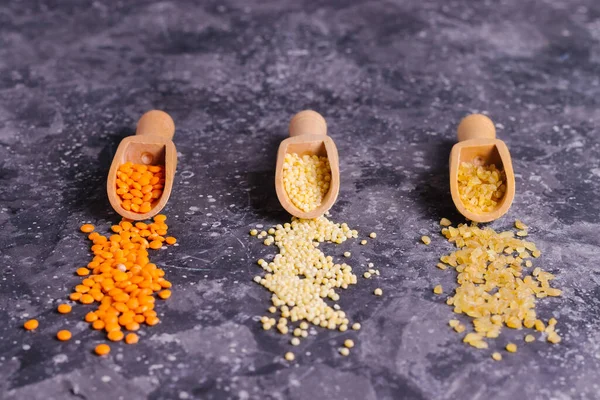 Lentilles Orange Crues Millet Bulgur Pour Une Bonne Nutrition Santé — Photo