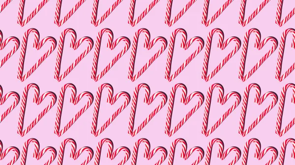 心の形でシームレスなパターン赤と白のクリスマスキャンディスタッフ — ストック写真
