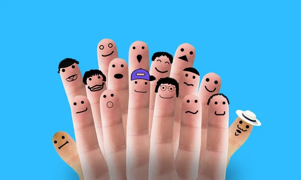 Κοινωνικό Δίκτυο Εικονίδια Και Ευτυχισμένη Δάχτυλο Φατσούλες — Φωτογραφία Αρχείου