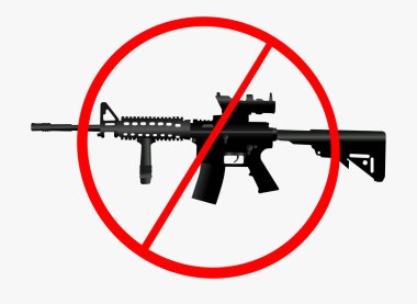 Pictograph ve simge - Yasak ve yasağı taşımak ve makineli tüfek gibi ağır silahlarla ateş. Sınırlama ve kısıtlamaya yol açan silah ve tüfeklere karşı olumsuzluk