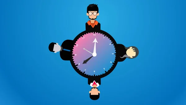 Gestão Tempo Desenho Animado Relógio Circundante — Vetor de Stock